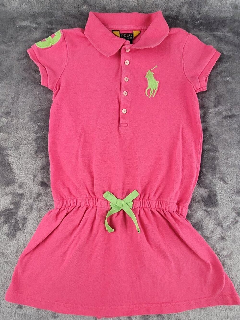 Polo Ralph Lauren Girls 7 Short Sleeve Dress Pink Big Pony